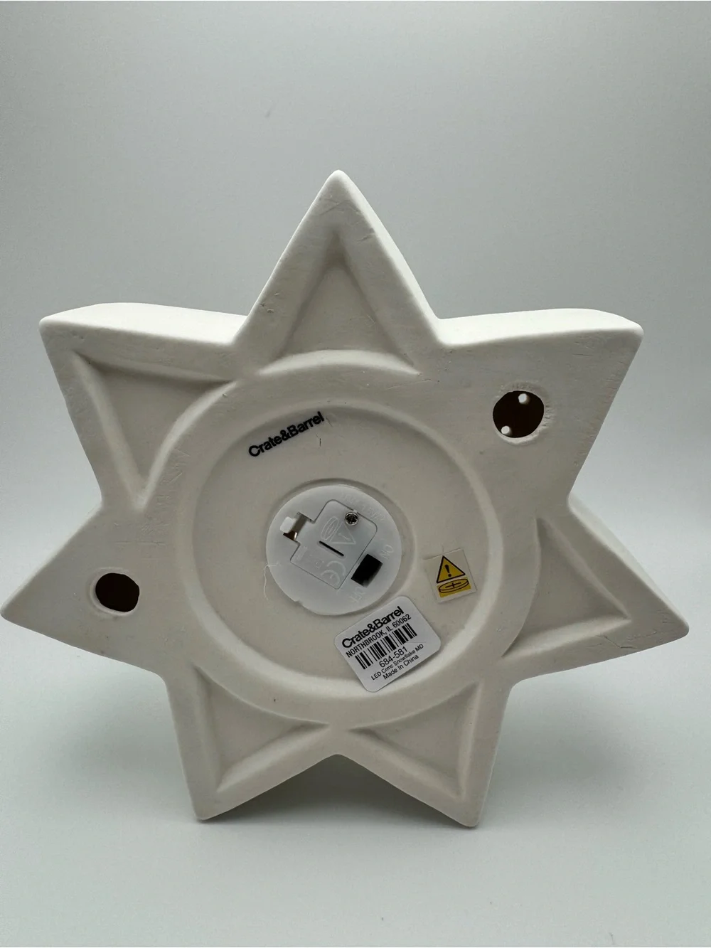 Crate & Barrel Medium LED White Ceramic Snowflake 7in Christmas Decor 684581 NWT